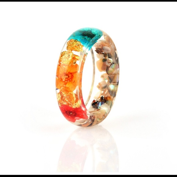 🆕 NEW Wood Resin Flower Rings For Women Resin Ring with Dried Flowers - Picture 2 of 7